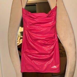 Hot Pink Faux Leather Bodycon Mini Dress – Statement Piece